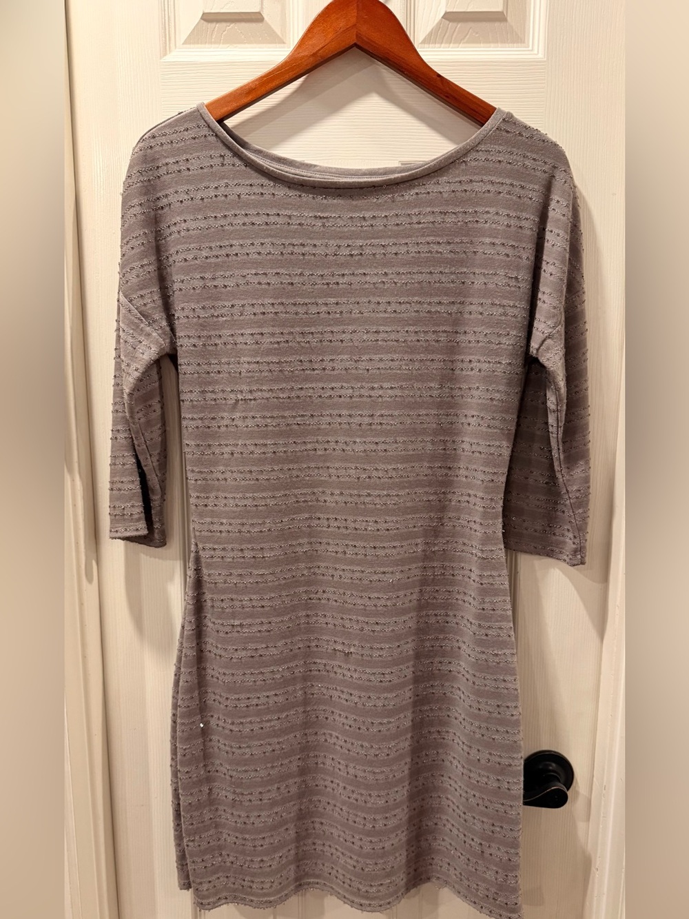 Express Gray Textured Scoop-Neck Long Sleeve Dress